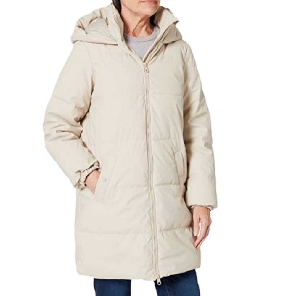 Vero Moda Puffer Stella Quilted Long Coat Cream Oatmeal M NWT - Picture 2 of 11